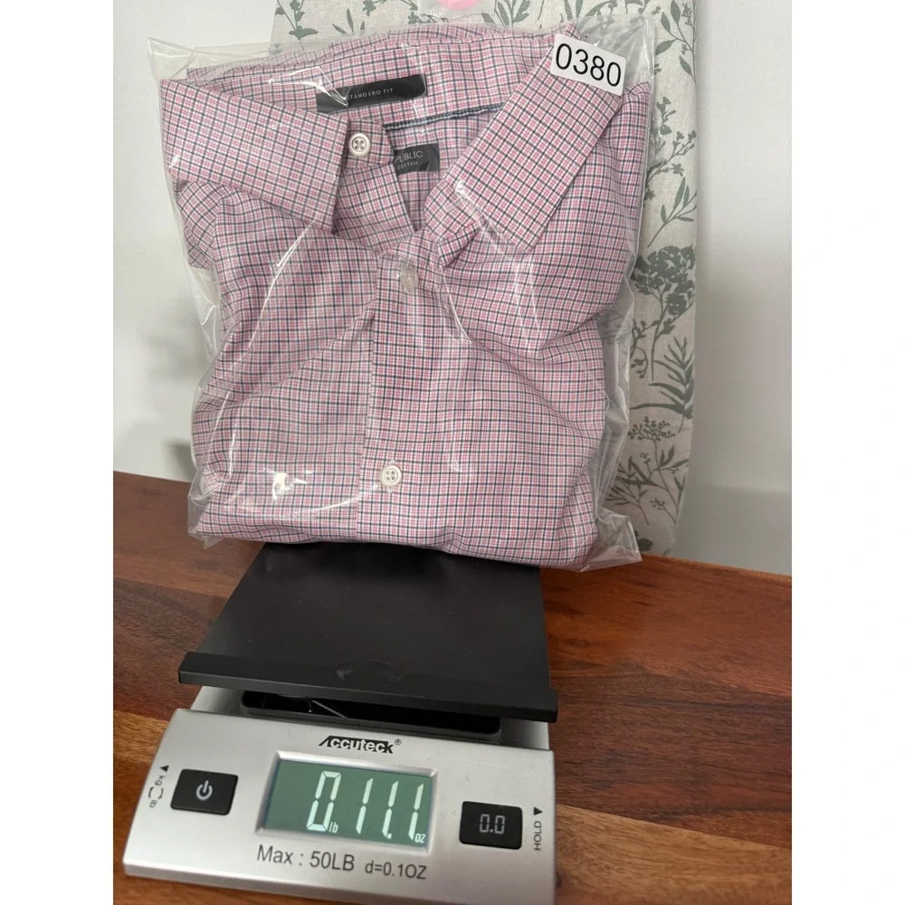 Banana Republic Mens XL Standard Fit Non-Iron Pink Blue Micro Check Dress‎ Shirt